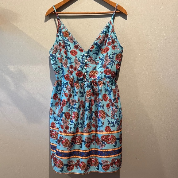 NWT CUPSHE Boho Floral Dahlia Blue Sleeveless Flowy Mini Spanish Style Dress - Picture 1 of 11
